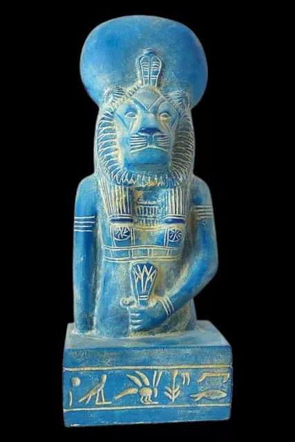 RARE ANTIQUE ANCIENT EGYPTIAN God Sekhmet Bust Statue Blue Magic Hieroglyphic