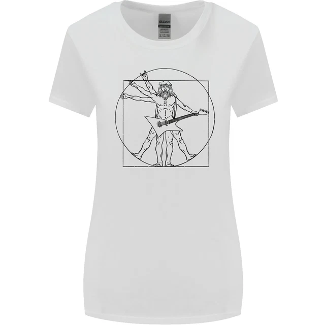 T-shirt chitarrista vitruviano Old Rocker Chitarra divertente donna taglio più largo