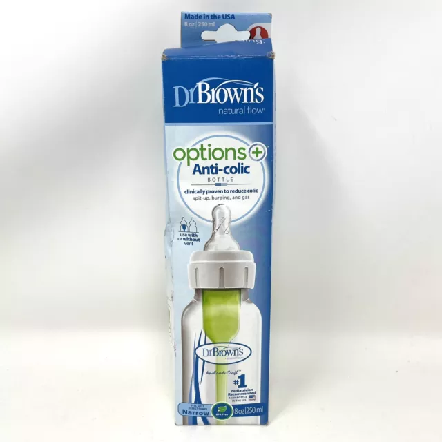 Dr. Brown's Natural Flow Options Baby Bottle 8oz Brand New Colic Reducer Spit Up