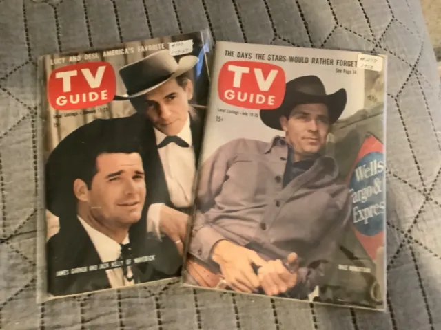 TV GUIDE MAGAZINE  1950’s TV WESTERN COVERS Maverick &Wells Fargo no address tag