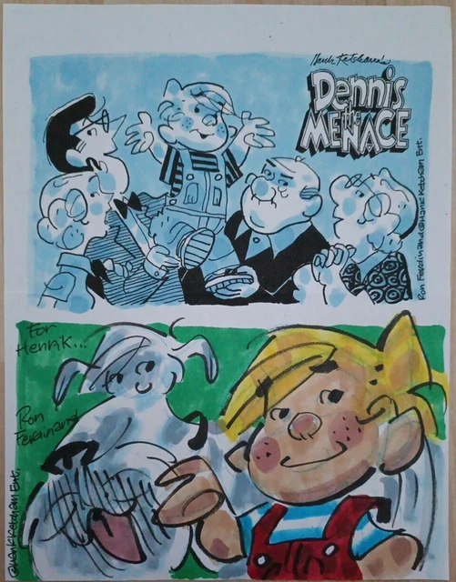 Ron Ferdinand "Dennis the Menace" original Zeichnung + Autogramm 14x22cm rar!