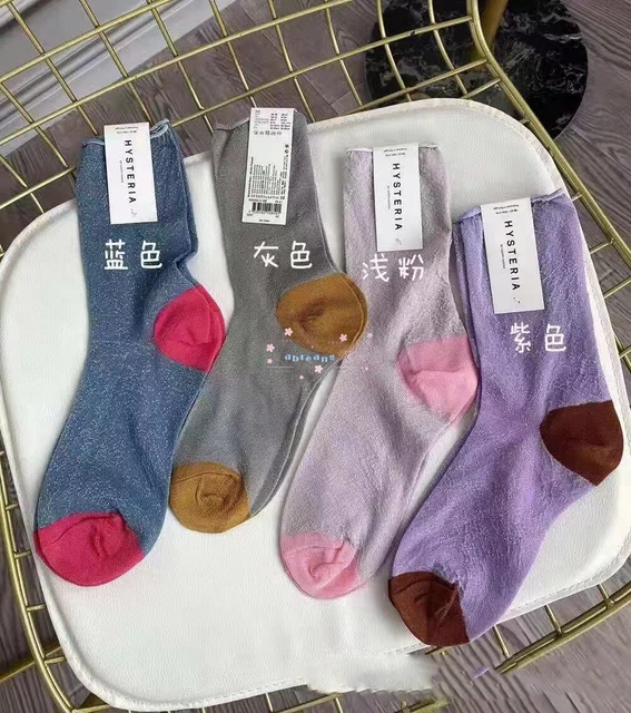 Color Brillante Seda Tubo Delgado Calcetines 2022 Verano Nuevo Moda Medias Mujer