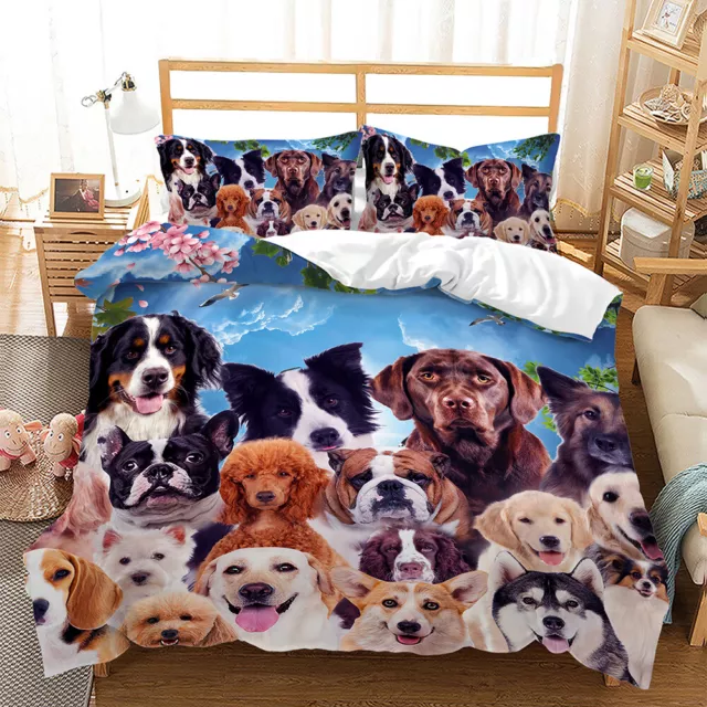 Funny Animal Print Cute Dogs Cats Floral Pet Lovers Duvet Quilt Cover Bed Set 2