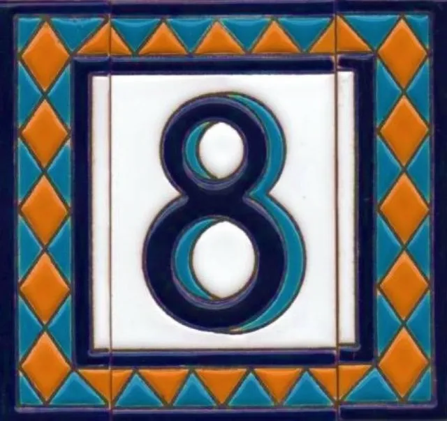 Authentic 11 x 6 cm Handmade Diamond Spanish Ceramic Number and Letter Tiles 3