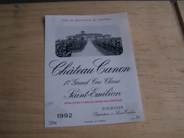 etiquette vin Chateau CANON 1992 saint emilion 1er cru B wine label bordeaux