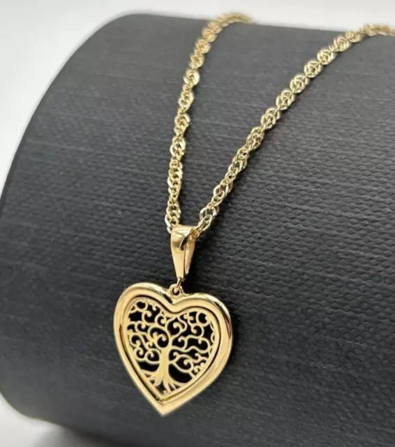 375 9ct Yellow Gold Heart Tree of Life Pendant Necklace 18" Brand New Gift Boxed