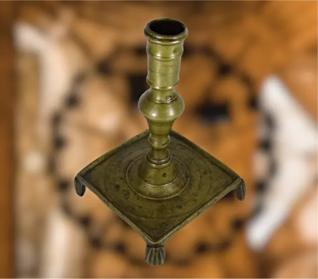 16Th/17Th Century Spanish Candlestick Square Base Very Old Patina Rare