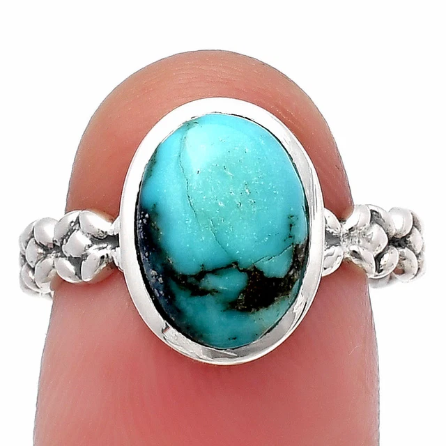Lucky Charm Tibetan Turquoise 925 Sterling Silver Ring s.8.5 Jewelry R-1063