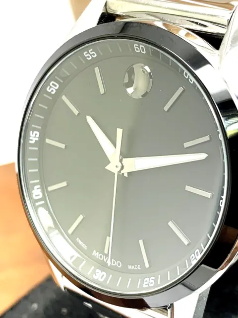 Movado Men's Watch 0607557 Museum Black Dial Swiss Quartz Silver Steel 42mm