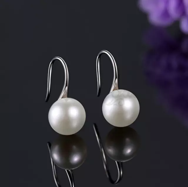 Damen Mode Ohrringe Natur Süßwasser Perle Hängel Silber Haken Tropfen Schmuck 3