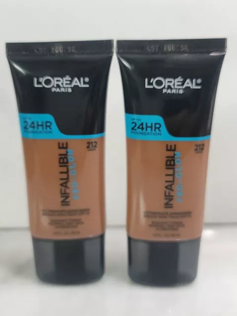 2 ~ Base LOreal Infalible Pro-Glow 24 horas # 212 cacao 1 oz ea