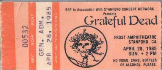 Grateful Dead Mail Auftrag Konzert Ticket, Stumpf April 28 1985 Stanford