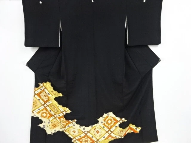 82908# Japanese Kimono / Antique Tomesode / Embroidery / Cloud & Flower Cres