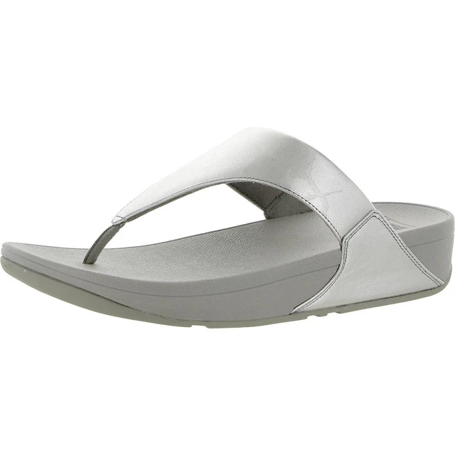 Fitflop Womens Lulu Silver Leather Thong Sandals Shoes 11 Medium (B,M) BHFO 4673