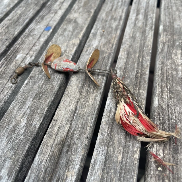 VINTAGE FISHING LURE Pflueger Tandem Spinner 1 Red White & Blue