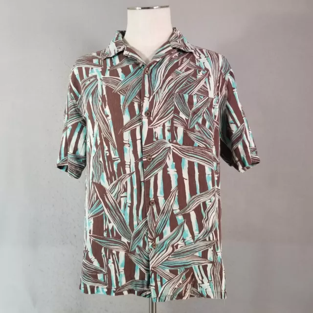 Island Republic Hawaiian shirt men's large brown short sleeve silk floral