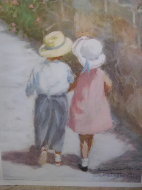 Ivan Anderson Girl And Boy Walking Lithograph Print, Hand Signed, 21" X 17"