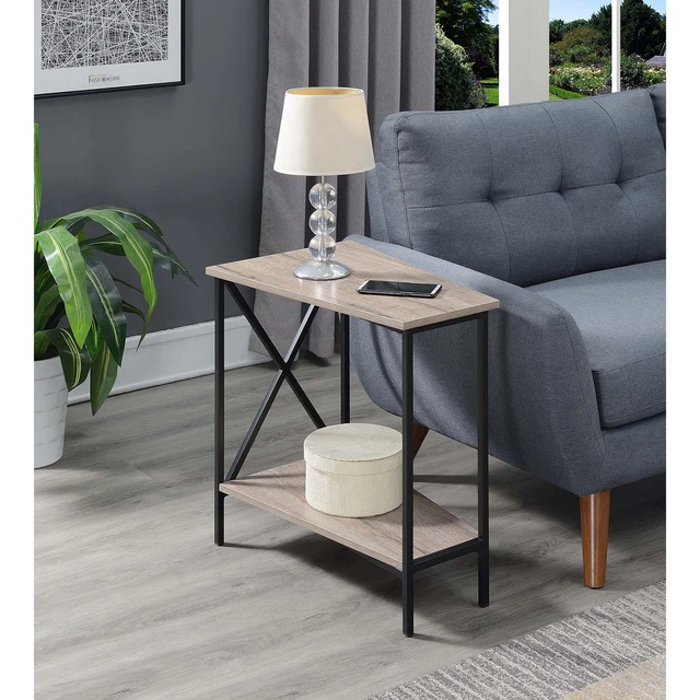 Tucson Wedge End Table with Shelf, Sandstone / Black, Indoor, Living Room, Home.