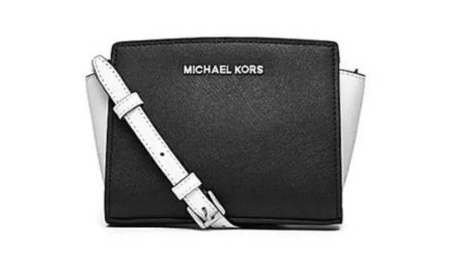 Michael Kors Selma Saffiano Leather Mini Messenger Bag In Black & White