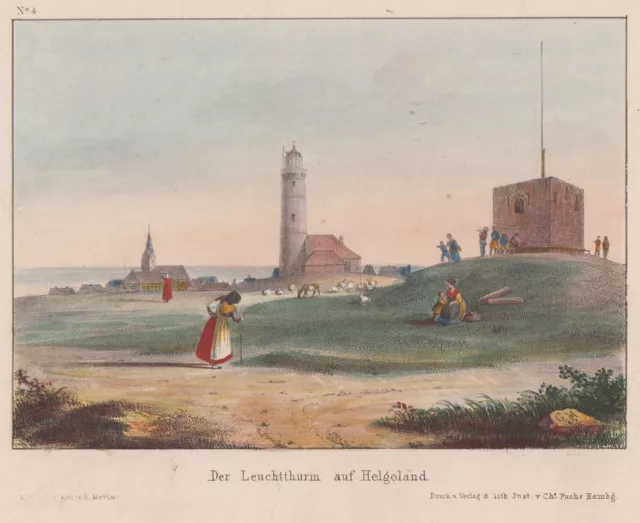 Helgoland Leuchtturm Original Lithografie Mevius 1860