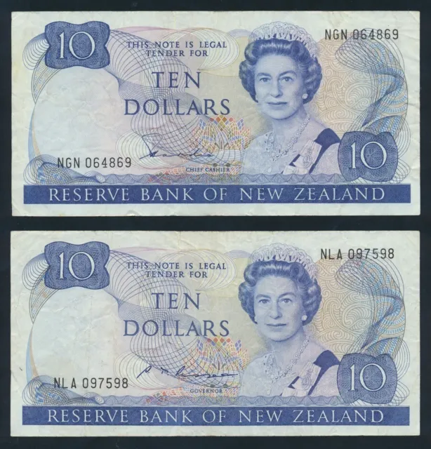 New Zealand: 1981-5 $10 Hardie & Russell "QEII PORTRAIT". P172a & 172b F Cat $50