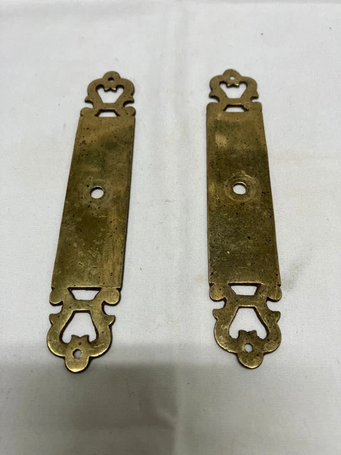 Pair Vintage Brass Cabinet Door Knob  Backplates 4.5 inch