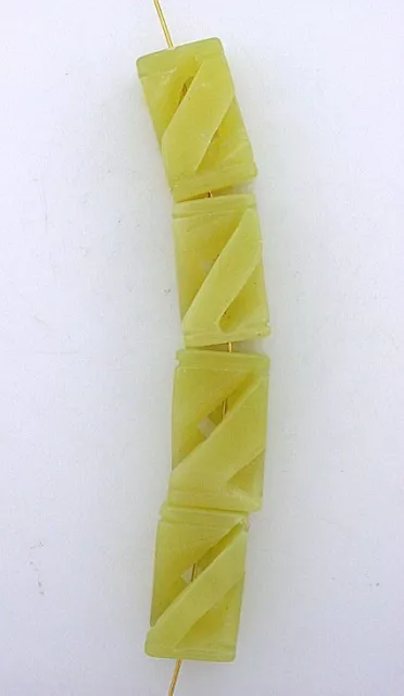 FOUR 3/4 x 1/2 Inch Olive Jade Open Carved Rectangle Focal Bead Gemstone EBS6569