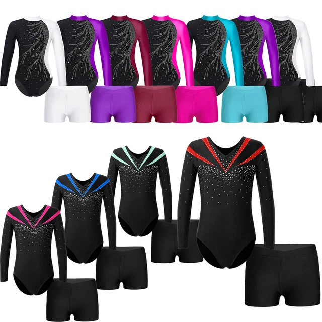 Girls Kids Unitard Bodysuit Leotard Tracksuit Performance With Shorts Dancewear