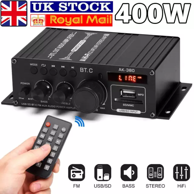 400W 12V HiFi bluetooth Digital Power Amplifier Mini Stereo Audio Amp Car Home