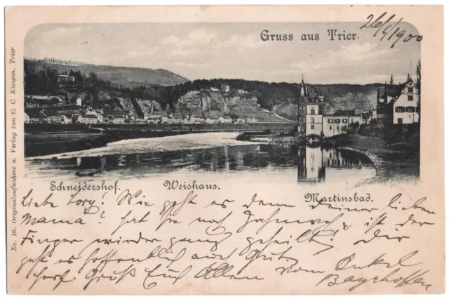 alte Ak Trier, Gruss aus Trier, Martinsbad, gelaufen 1900