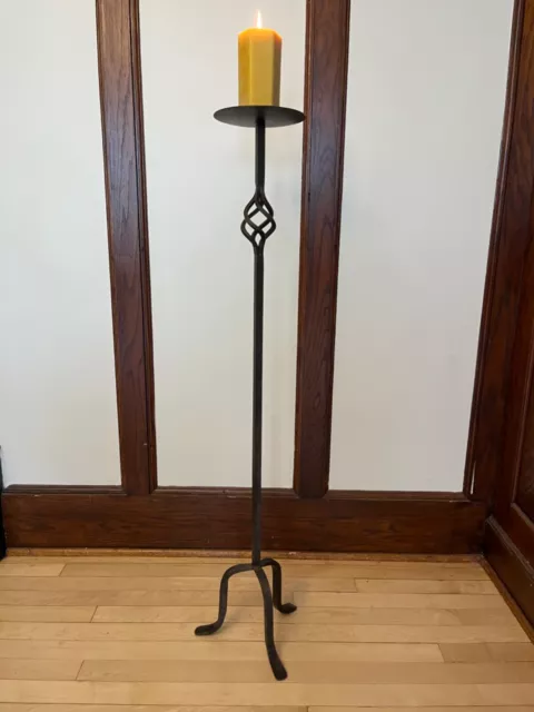 Vintage Twisted Wrought Iron Large Free Standing Candle Holder 45" Tall