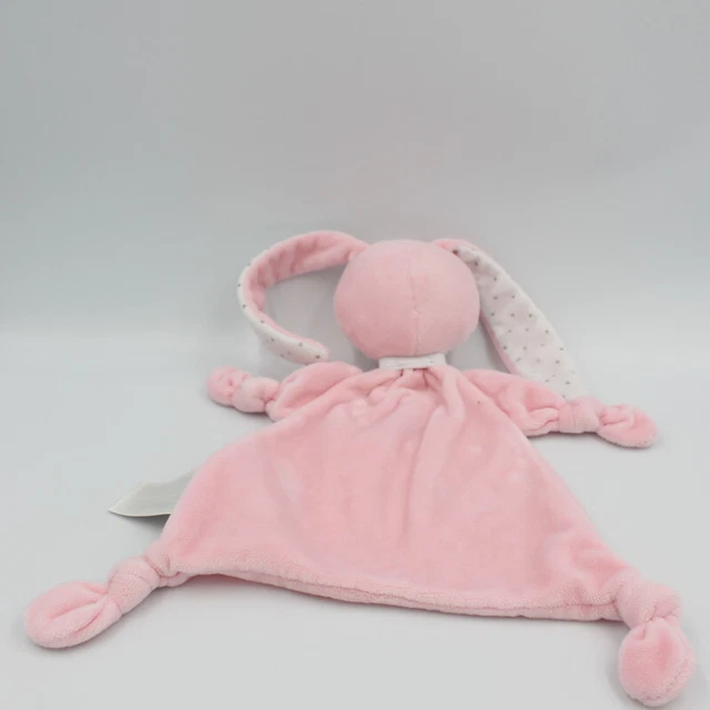 Doudou plat lapin rose blanc étoiles TEX BABY - 26567 2