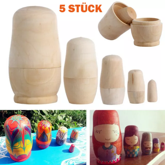 Unbemalte Matroschka Holz Matruschka Babuschka Matrjoschka 5-tlg DIY Geschenk