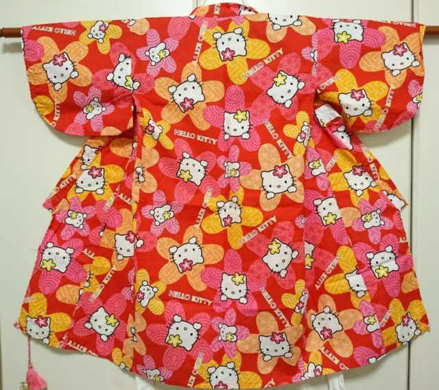 Hello Kitty, Japanese kimono, YUKATA, Kids, Girl, Red, Floral, Flower, 90