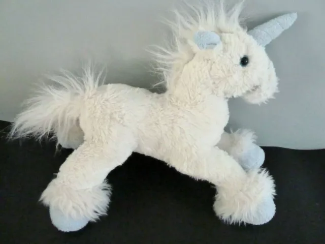 P4. DOUDOU PELUCHE GIPSY LICORNE  BLANC BLEU  30 cms allongée - TBE