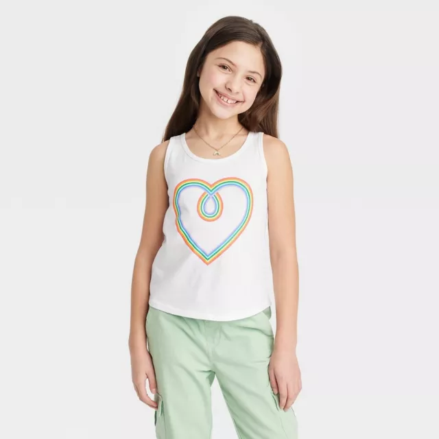 Girls' Graphic Hearts Tank Top - Cat & Jack™ White XL 14