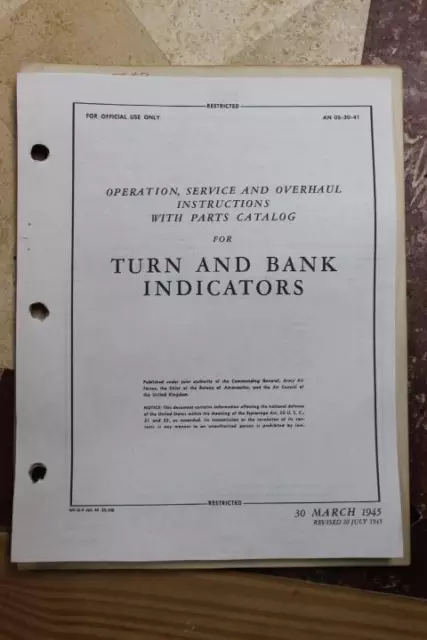 Orig 128 Pg 1945 Aaf Turn And Bank Indicators Op/Service/Oh/Parts Flight Manual