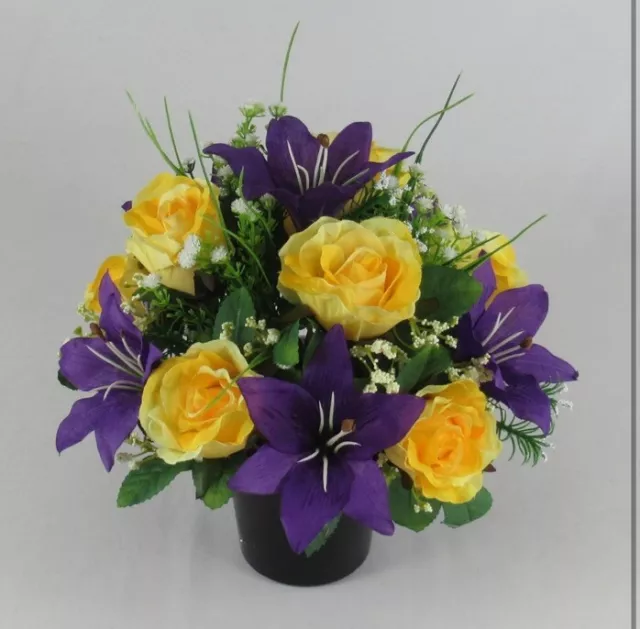 Artificial silk flowers memorial Crem Pot - Grave arrangement FREE P&P HandMade 3