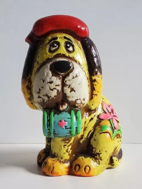Vintage 1960's St Bernard with Whiskey Barrel Paper Mache Coin Bank