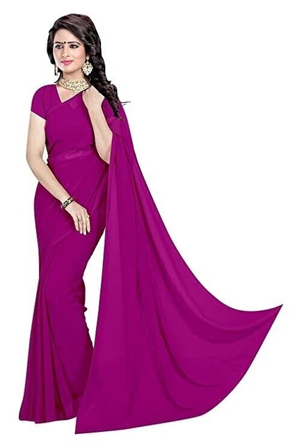 Saree georgette da donna con camicetta scucita pezzo semplice sari da donna