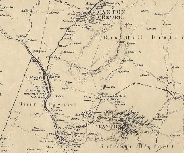 Canton Canton Center CT 1869  Map with Homeowners Names Shown