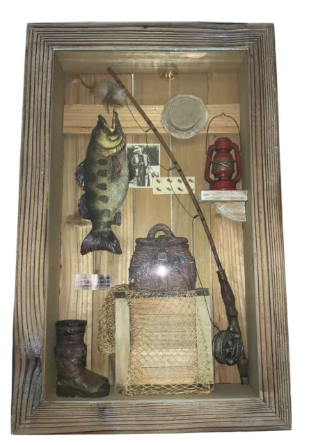 Fly Fish Lures Shadow Box With Corresponding Us Stamps Unique Collectible Art