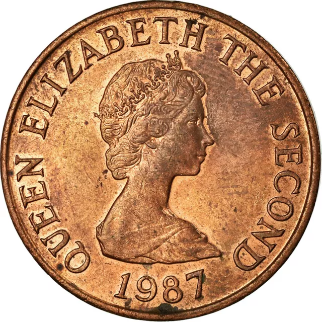 [#756767] Münze, Jersey, Elizabeth II, 2 Pence, 1987, SS, Bronze, KM:55