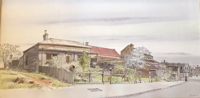 Bill Walls (1940-) Large Watercolour Painting- North Melbourne Street Victoria