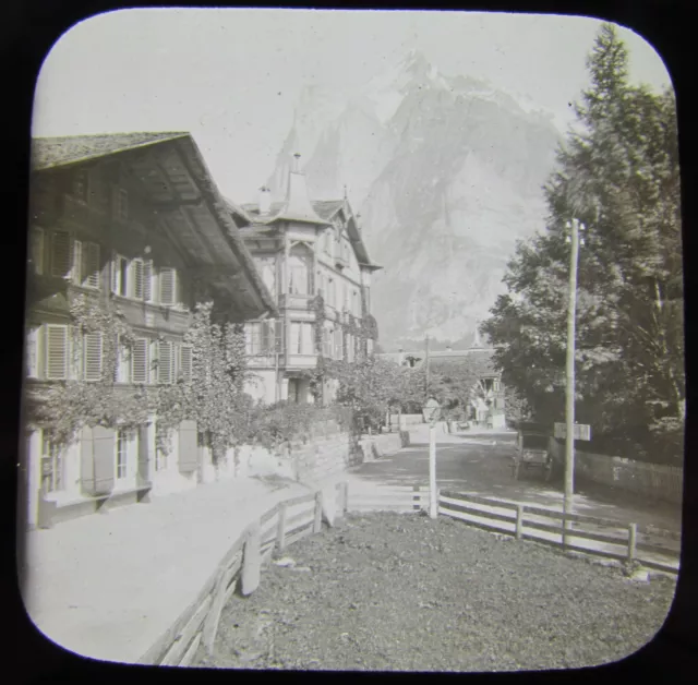 Glass Magic lantern slide GRINDELWALD & WETTERHORN   C1900 SWITZERLAND L65