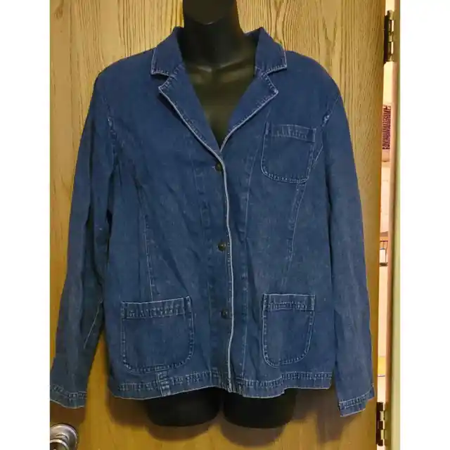 Vintage Womens Blue Denim Blazer Jacket Pockets Real Comfort M