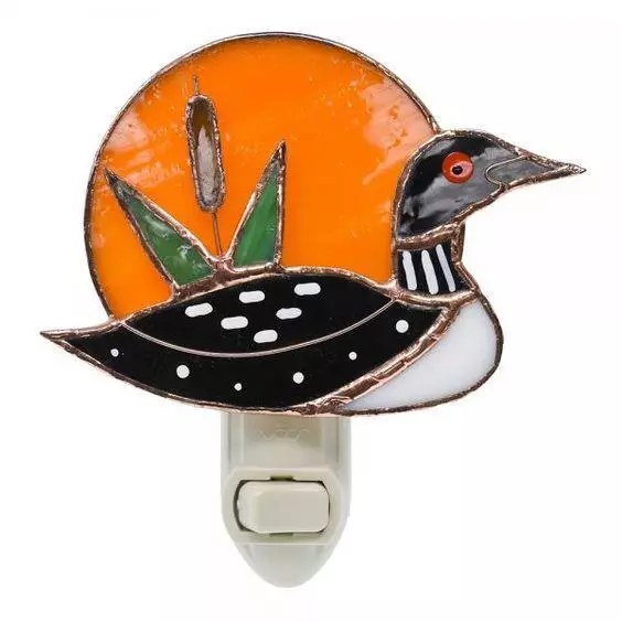Stained Glass Loon Sunrise Bird Night Light NWT Decor US Plug Gift Essentials