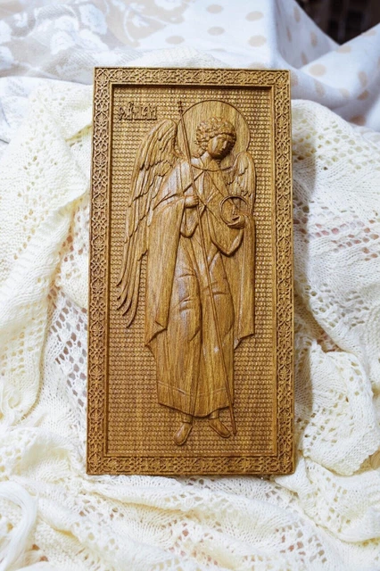 Icône Orthodoxe Grecque En Bois – Archanges Michel Et Gabriel – Faite Main, 13x9 Cm