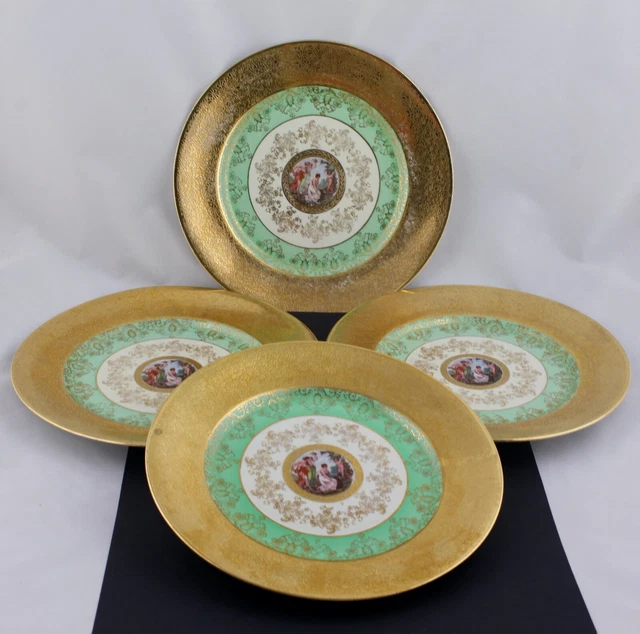 SET OF 4 Le Mieux China Hand Decorated 24 Kt Gold Dinner Plates #2 $140