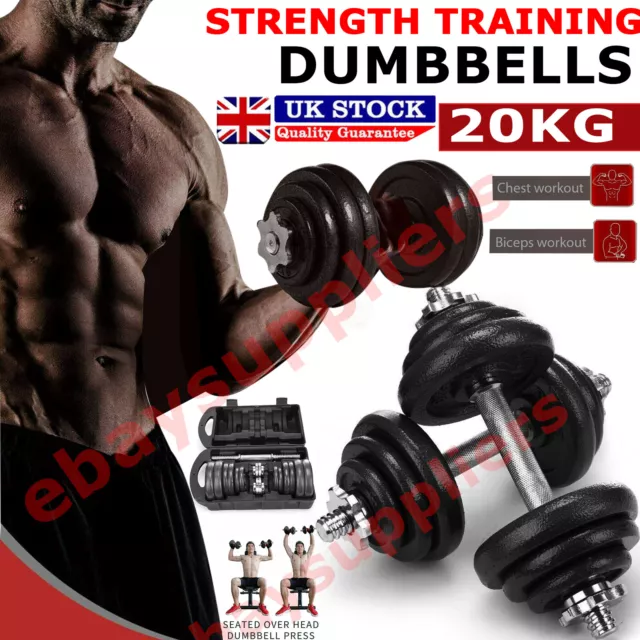 20kg Cast Iron Adjustable Dumbbells Pair Home Gym Fitness Dumbbell Set UK